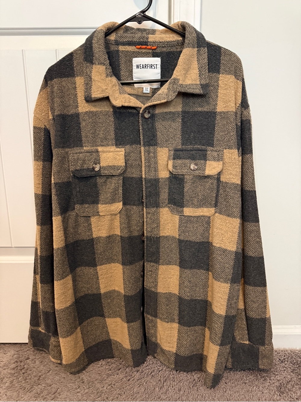 WearFirst Men’s Tan & Gray Plaid Shirt Jacket